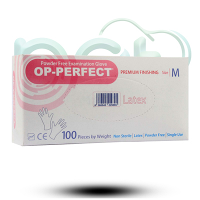 دستکش لاتکس  اپی پرفکت  کم پودر  OP_PERFECT بسته 100 عددی